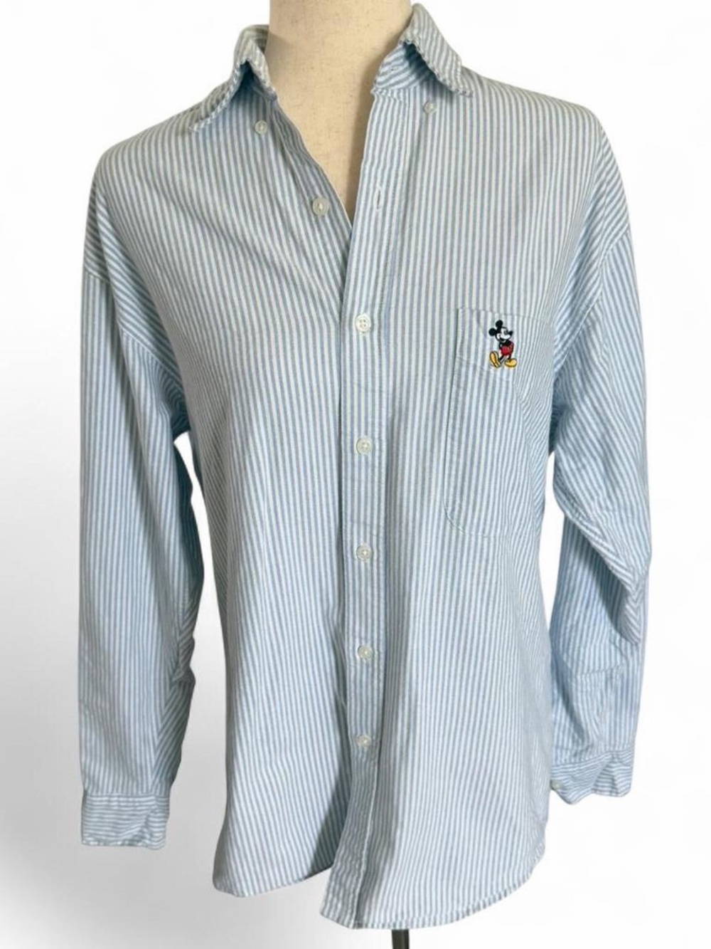 Vintage Disney Originals Embroidered Mickey Stripe Button Down Shirt Mens Small